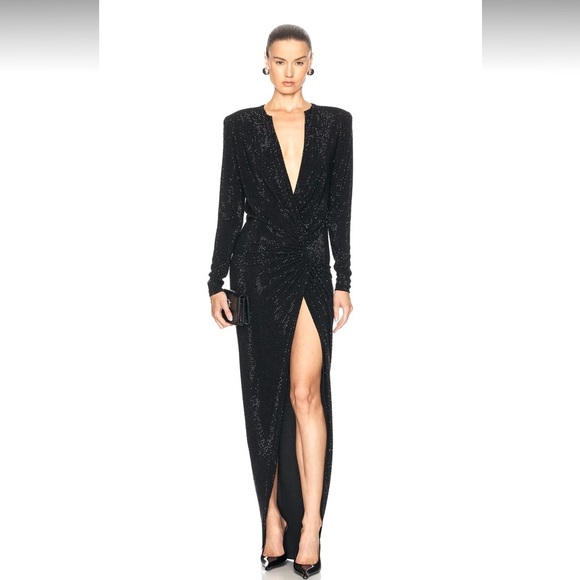$2K ALEXANDRE VAUTHIER Lamé Rib Jersey Maxi Dress V Neck Gown, 42,12 - Picture 1 of 16